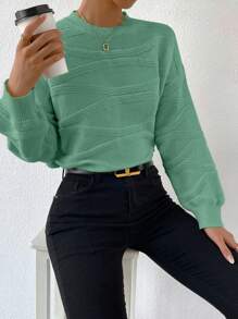 SHEIN LUNE 女款淺綠色落肩大輪廓毛衣 - 橄欖綠 - 查看 4