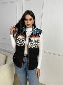 EMERY ROSE Áo vest phao không tay họa tiết da báo và họa tiết hình học cỡ lớn có khóa kéo - Nhiều màu - Xem 7