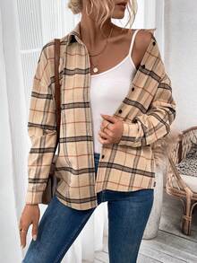 SHEIN LUNE 女式格紋落肩襯衫