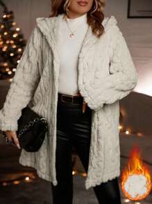 EMERY ROSE 大碼開門襟連帽開門襟毛茸茸外套 - 杏色 - 查看 1