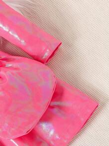 SHEIN 幼童女孩秋季高領羊肉袖連身裙和手提包 - 粉色 - 查看 5