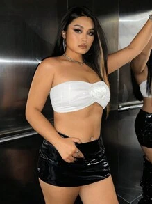 SHEIN ICON Của phụ nữ Kích thước lớn Quần bó Phong cách Ống ngọn Với Hai lớp Lưới & Sáng bóng Chất vải Và 3D Hoa Nghệ Embellished - trắng - Xem 6