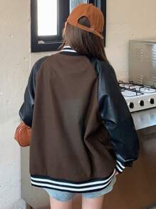 DAZY Áo khoác trễ vai có chữ cái dành cho nữ - Cà phê nâu - Xem 2