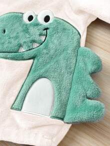 男童卡通恐龙刺绣毛绒连帽衫和裤子套装 - 綠色 - 查看 8