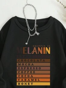 SHEIN EZwear 大尺碼女標語印花抓絨運動衫 - 黑色 - 查看 5