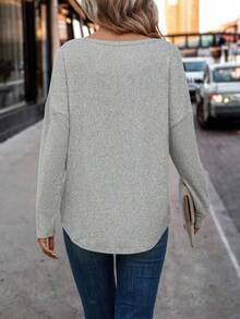 SHEIN LUNE 純色接縫前落肩 T 卹 - 杏色 - 查看 2