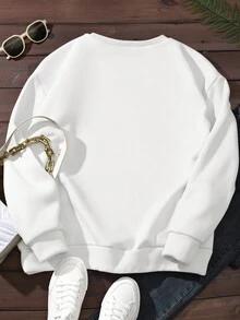 INAWLY Women's Character & Butterfly Printed Fleece Sweatshirt - White - View 2