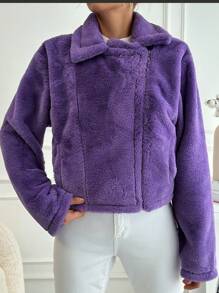 EURMUSE Women's Plush Zipper Jacket - Purple - View 5