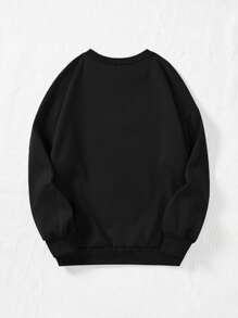 SHEIN Qutie Women's Plus Size Love Print Round Neck Sweatshirt - Black - View 2