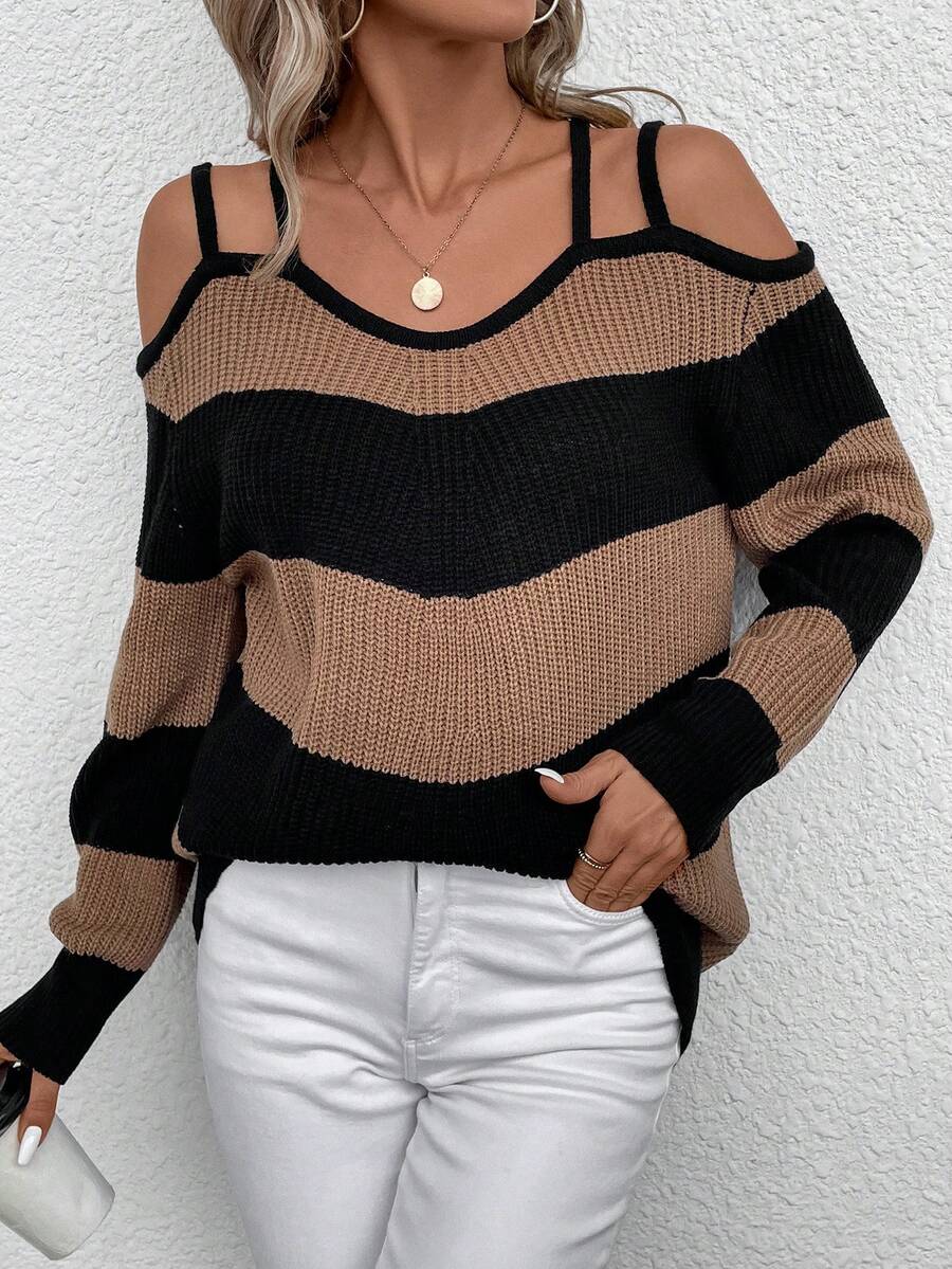 SHEIN Clasi Color Block Striped Long Sleeve Women Sweater - Multicolor - View 1