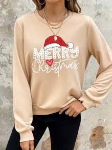 SHEIN LUNE In Giáng sinh Áo nỉ - Màu be - Xem 4