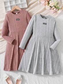 SHEIN Girls' 2pcs Basic Long Sleeve Casual Dress - Multicolor - View 1