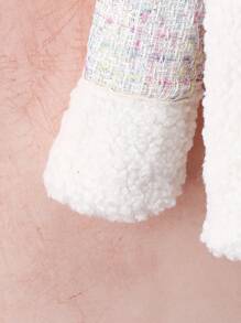 SHEIN Girls' (big) Plaid Jacket With Plush Patchwork Details - Beige - View 3