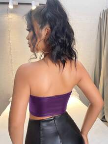 SHEIN SXY Stitching Strapless Top - Purple - View 2