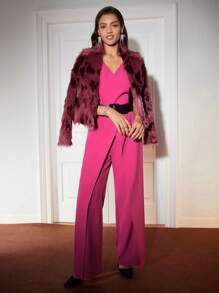 MOTF Classy 分層v領連身褲 - 玫紅色 - 查看 4