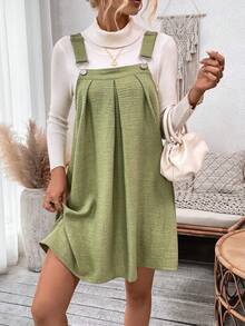 SHEIN LUNE Women's Solid Color Overall Dress - Green - View 3