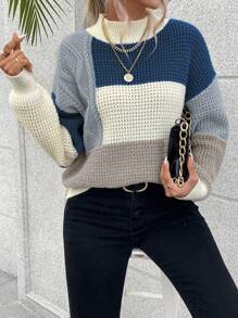 EMERY ROSE 顏色塊下垂肩毛衣 - 彩色 - 查看 1