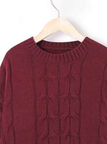 SHEIN 男孩休閒寬鬆高領套頭毛衣,長袖,適用於青少年 - 酒紅色 - 查看 3