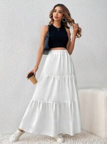 SHEIN Tall 女士纯色日常多层半身裙