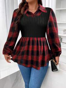 Calvaya Plus Size Women'S Plaid Splicing 2 In 1 Top - Multicolor - View 3