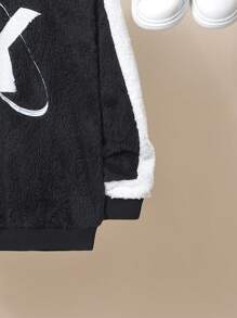 SHEIN Tween Boy Letter Embroidery Contrast Side Seam Pullover - Black - View 5