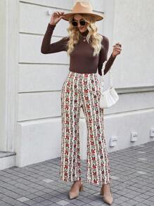 SHEIN Clasi Floral Print Wide Leg Trousers Fall Cloth For Women - Multicolor - View 5