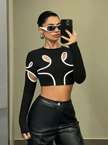 SHEIN ICON Y2k Clothes Deconstructed Contrast Trim Bodycon T-Shirt - Black - View 1