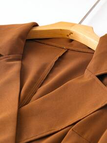SHEIN CURVE+ 大尺碼女士雙排扣束腰外套 - 棕色 - 查看 4
