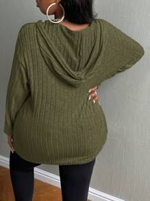 Slaydiva Plus Size Zipper Knitted Hooded T-Shirt