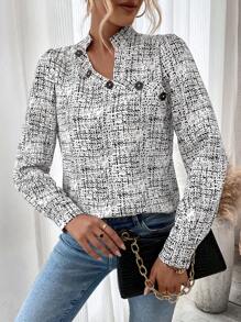 SHEIN Clasi Women's Two-tone Button Design Fashionable Shirt - Black and White - View 3