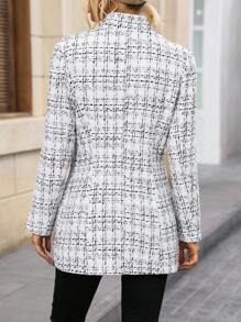 SHEIN Clasi Của phụ nữ Kẻ sọc Len Áo khoác - trắng - Xem 3