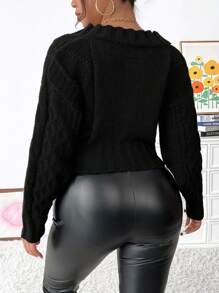 SHEIN Unity Plus Size Solid Color Cropped Sweater Knit Pullover Fall Winter Sweater - Black - View 2