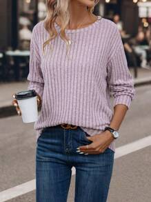 SHEIN LUNE 女式落肩宽松罗纹运动衫 - 淺灰紫 - 查看 1