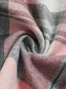 Plus Women Plaid Button-Down Long Sleeve Shirt - Pink - View 4