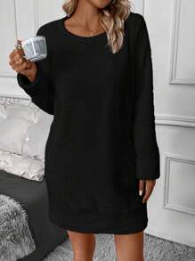 SHEIN LUNE Của phụ nữ Màu thuần Đầm - màu đen - Xem 5