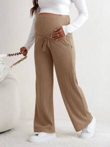 SHEIN Maternity Adjustable Drawstring Waist Pants - Khaki - View 5