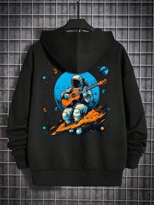 Manfinity Men's Hooded Sweatshirt With Cartoon Print - Black - View 4