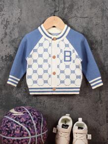 Baby Boys' Contrast Color Letter Print Cardigan Sweater - Blue - View 1
