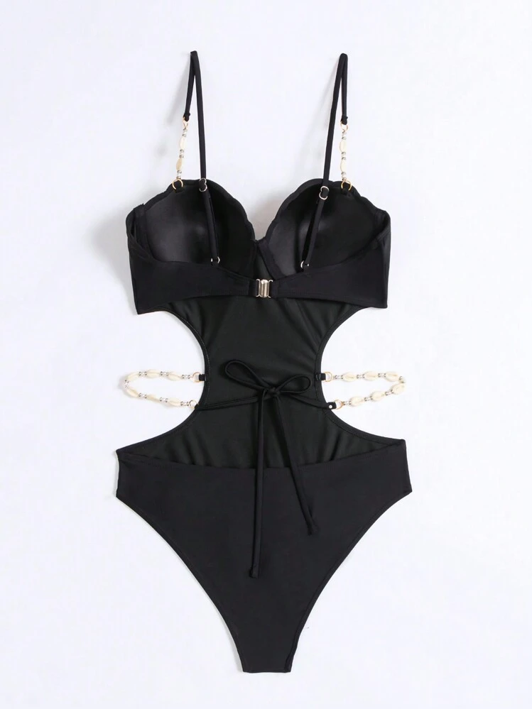 Swim Vcay ウエストカットアウト付きレディースワンピース水着 - ブラック - 見る 4