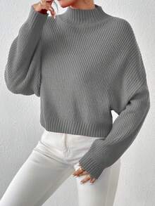 Women's Cute Crop Sweaters Casual Lightweight Cozy Ribbed Knit Cropped Pullover Sweater - Grey - View 4