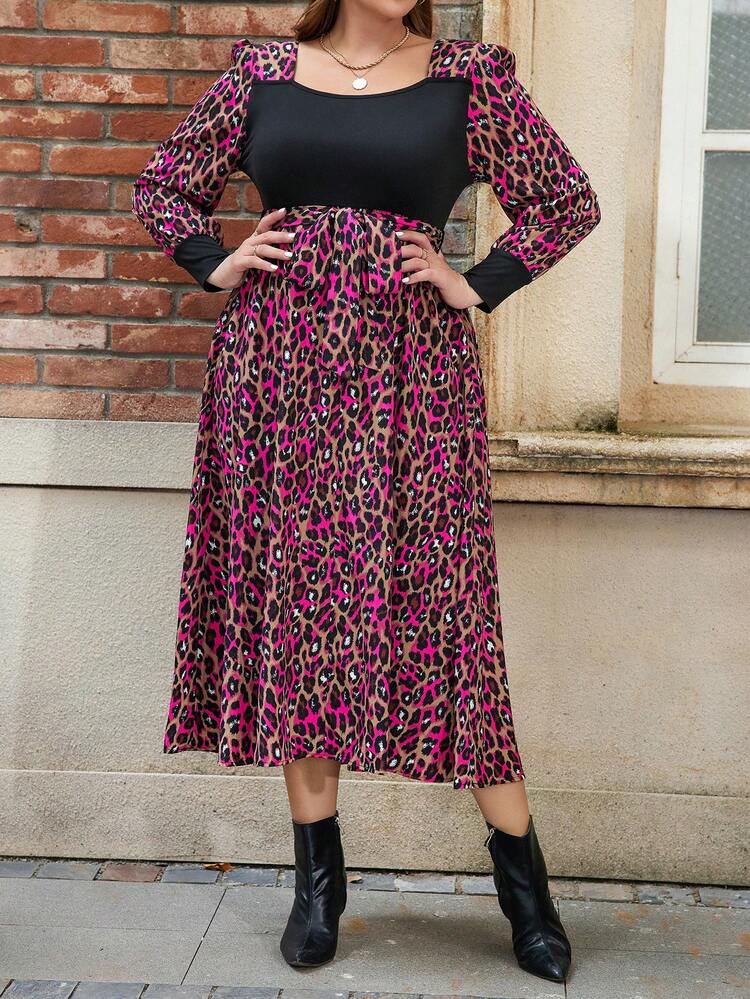 Women's Vacation Style Leopard Print Long Sleeve Dress