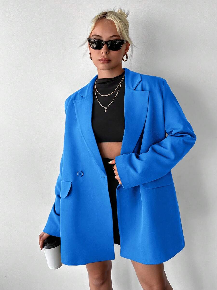 EURMUSE Lapel Collar Two-button Blazer - Royal Blue - View 1