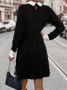 SHEIN Frenchy Cổ áo tương phản Chi tiết Nút Đầm - Nhiều màu - Xem 2