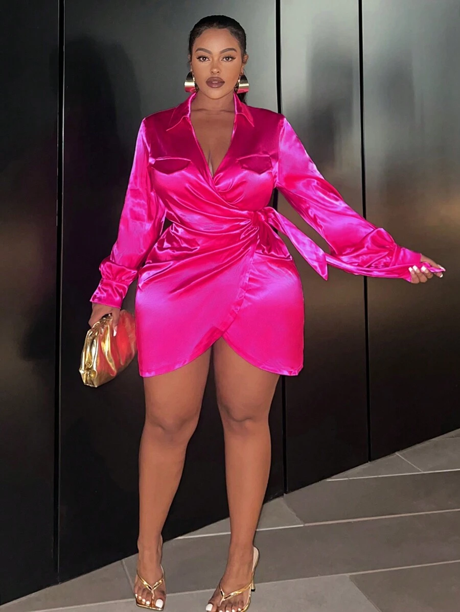 Slaydiva Women's Plus Size Wrapped Knot Design Dress