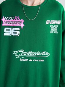 SHEIN Bộ áo nỉ cổ tròn in họa tiết thoải mái cho bé trai tuổi teen và quần len ống đứng xẻ tà, chất liệu nỉ, dày dặn - màu xanh lá - Xem 8