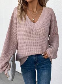 SHEIN Essnce Của phụ nữ Thả vai Áo len Với Cổ áo sơ mi - Hồng - Xem 4