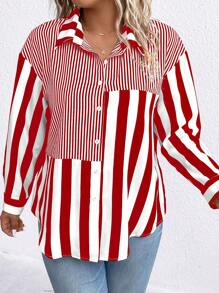 EMERY ROSE Women's Plus Size Striped Shirt For New Year Clothes Fall Cloth For Women - Red - View 4