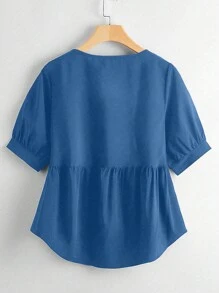 SHEIN Clasi Plus Solid High Low Peplum Blouse - Blue - View 3