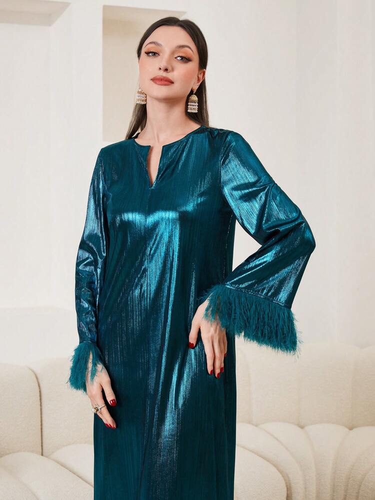 Women's Fashion Solid Color V-neck Long Sleeve Dress