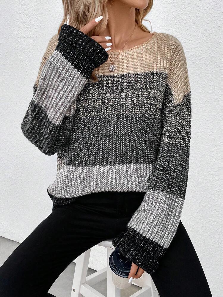 Women'S Drop Shoulder Colorblock Drop Shoulder Sweater